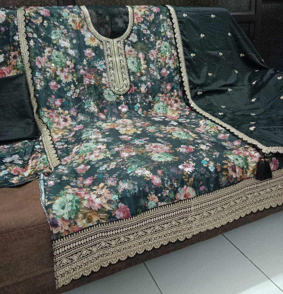 Soft Vichitra Printed Suit