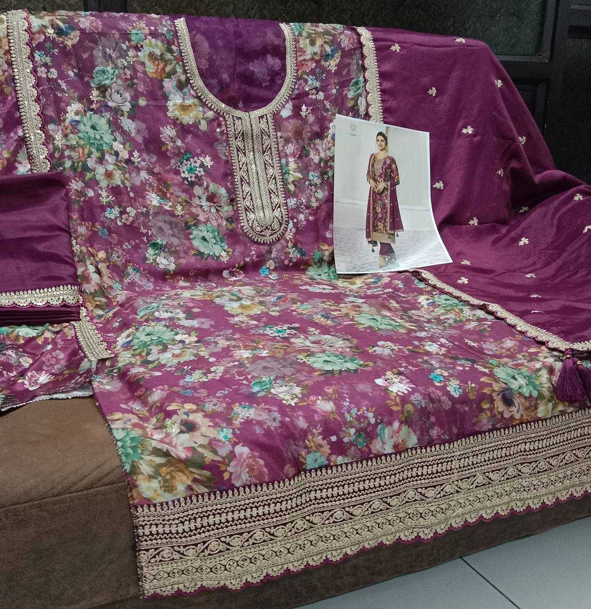 Soft Vichitra Printed Suit