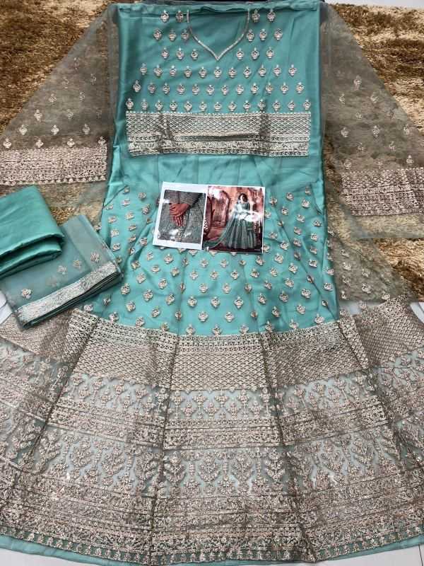 Faux Georgette Embroidery Suit in Grey