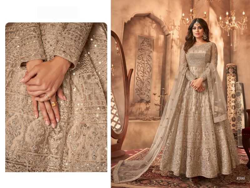 Faux Georgette Embroidery Suit in Grey