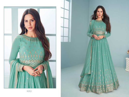 Georgette Embroidery Suit in Sky