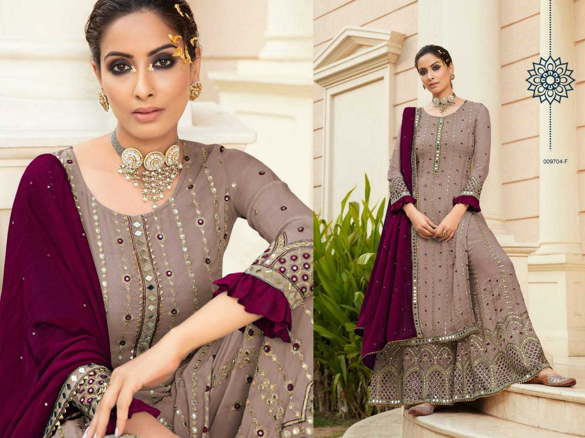 Georgette Embroidery Suit in Wine