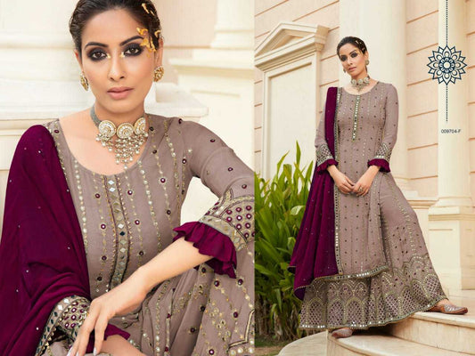 Georgette Embroidery Suit in Wine