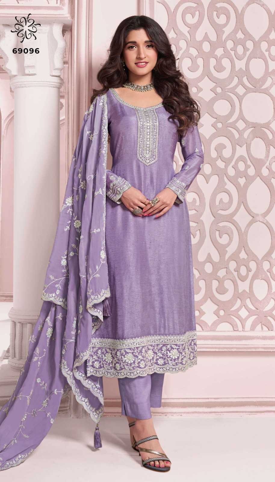 Ashirwad Soft Vichitra Ladies Suit in Peach Orange