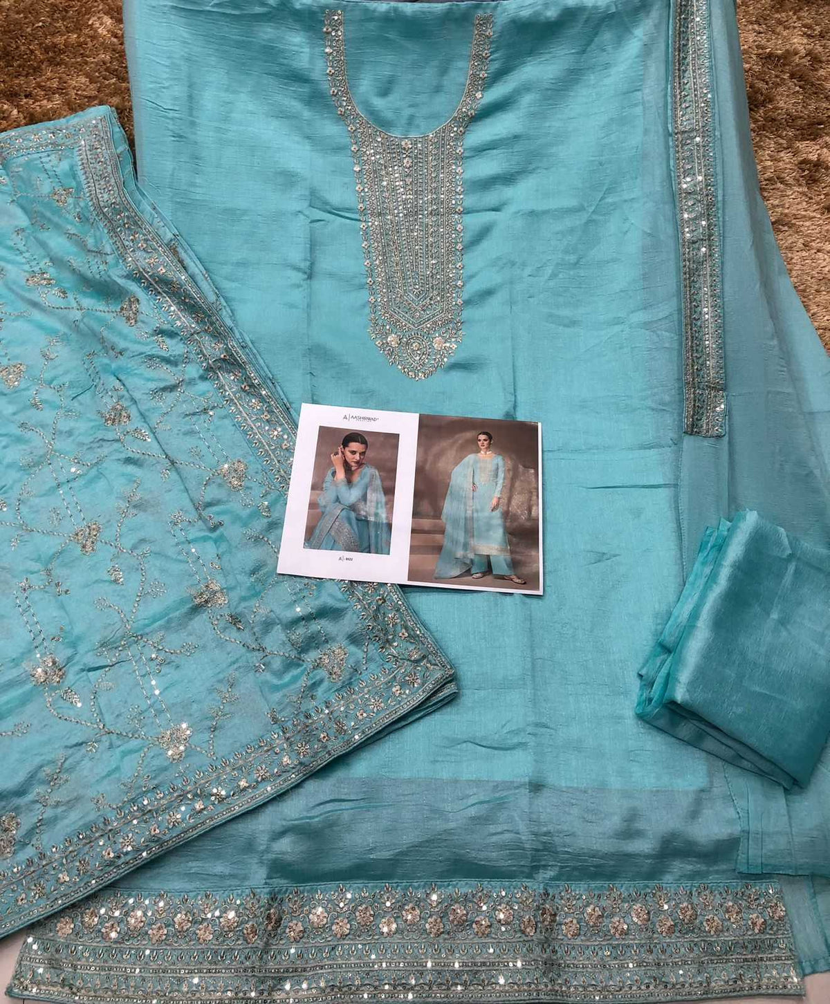 Ashirwad Soft Vichitra Ladies Suit in Sky
