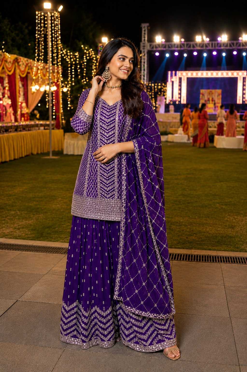 Gulkayara Palak Chinon Ladies Suit in Rani