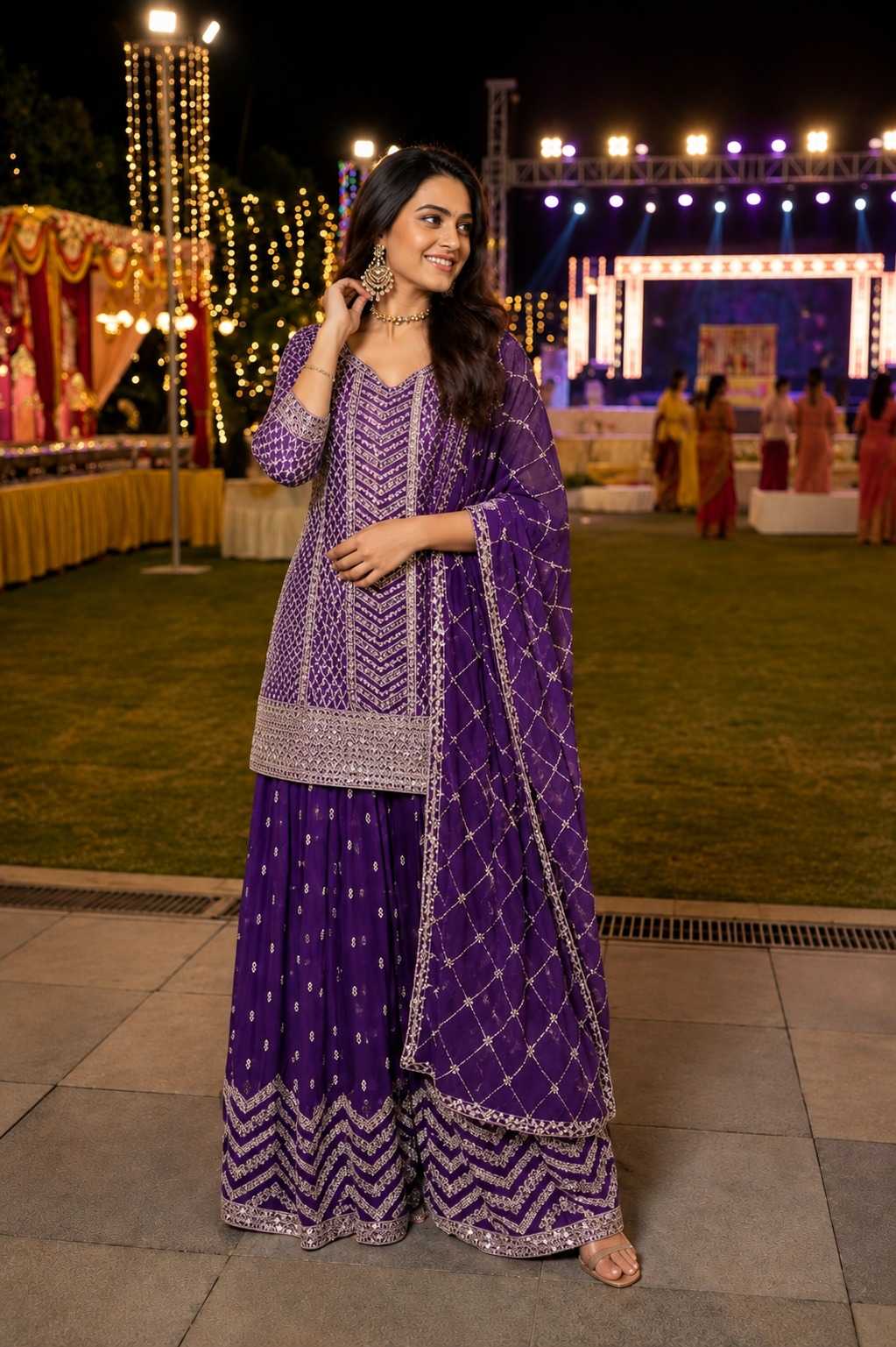 Gulkayara Palak Chinon Ladies Suit in Rani