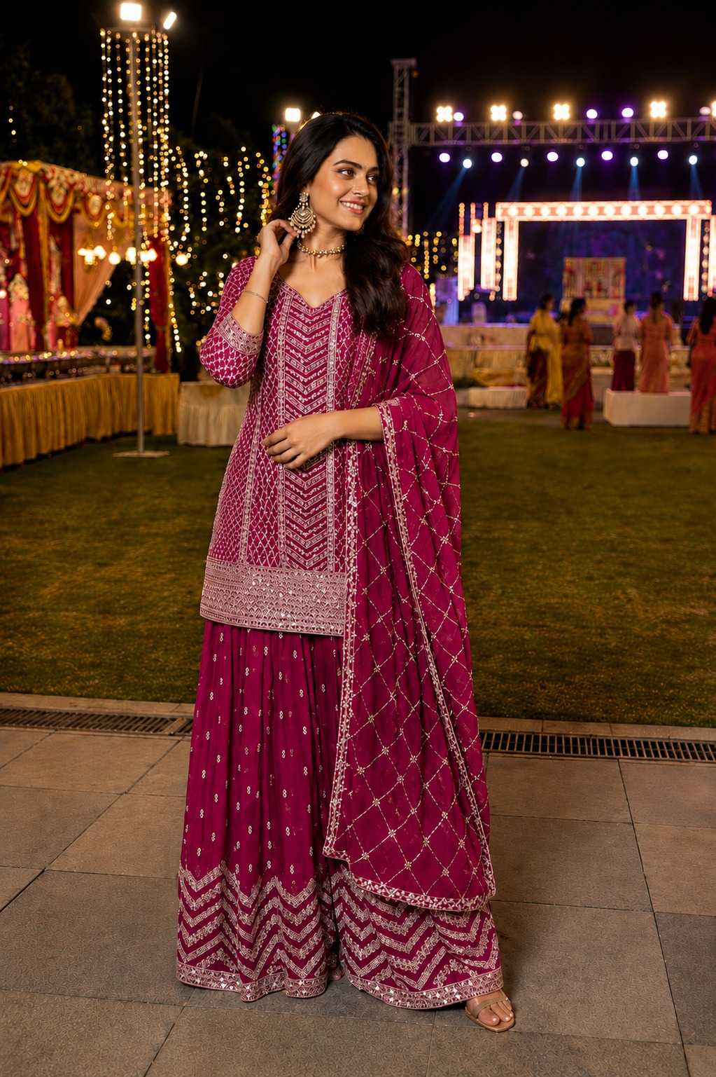 Gulkayara Palak Chinon Ladies Suit in Rani