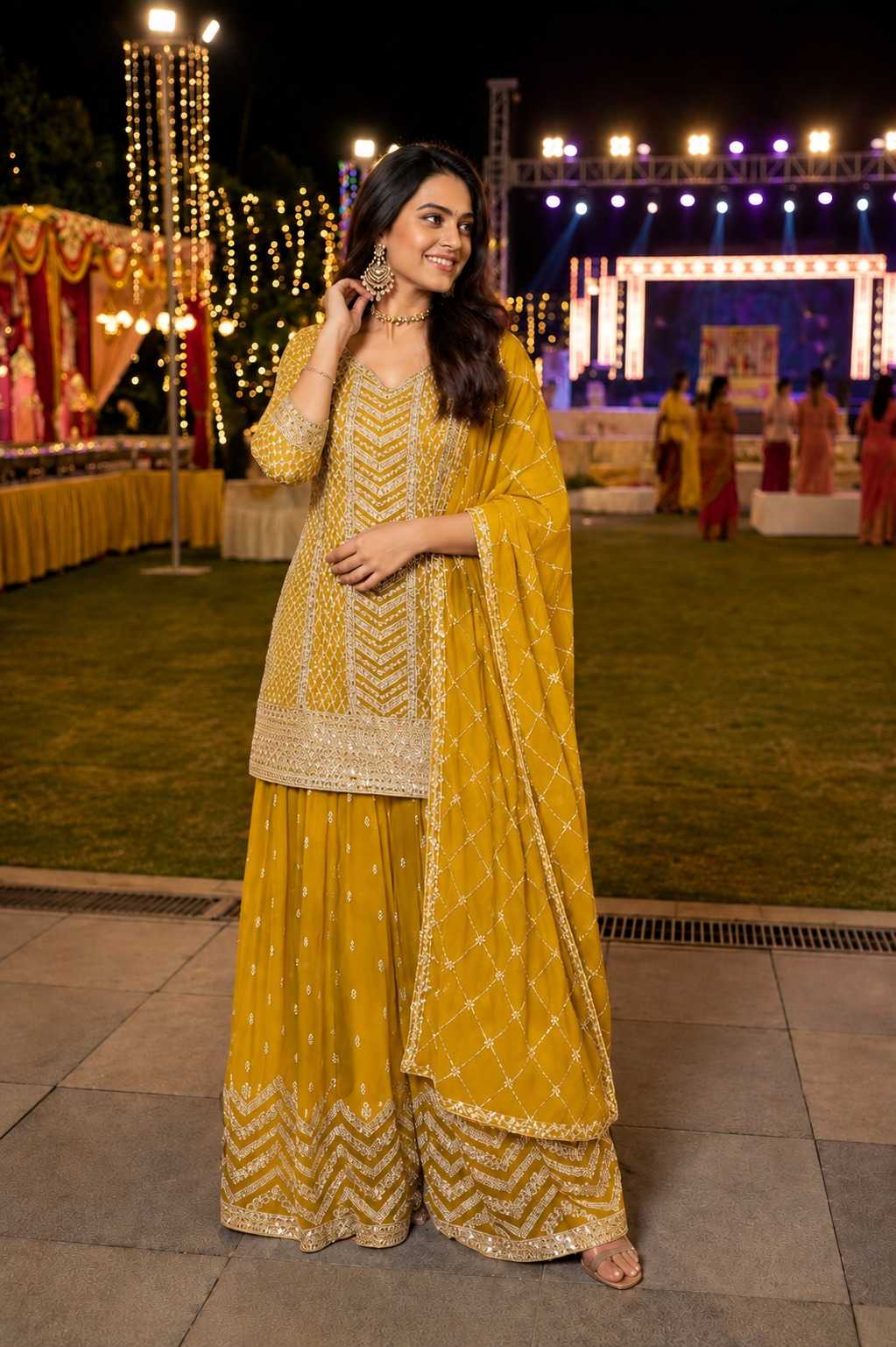 Gulkayara Palak Chinon Ladies Suit in Rani