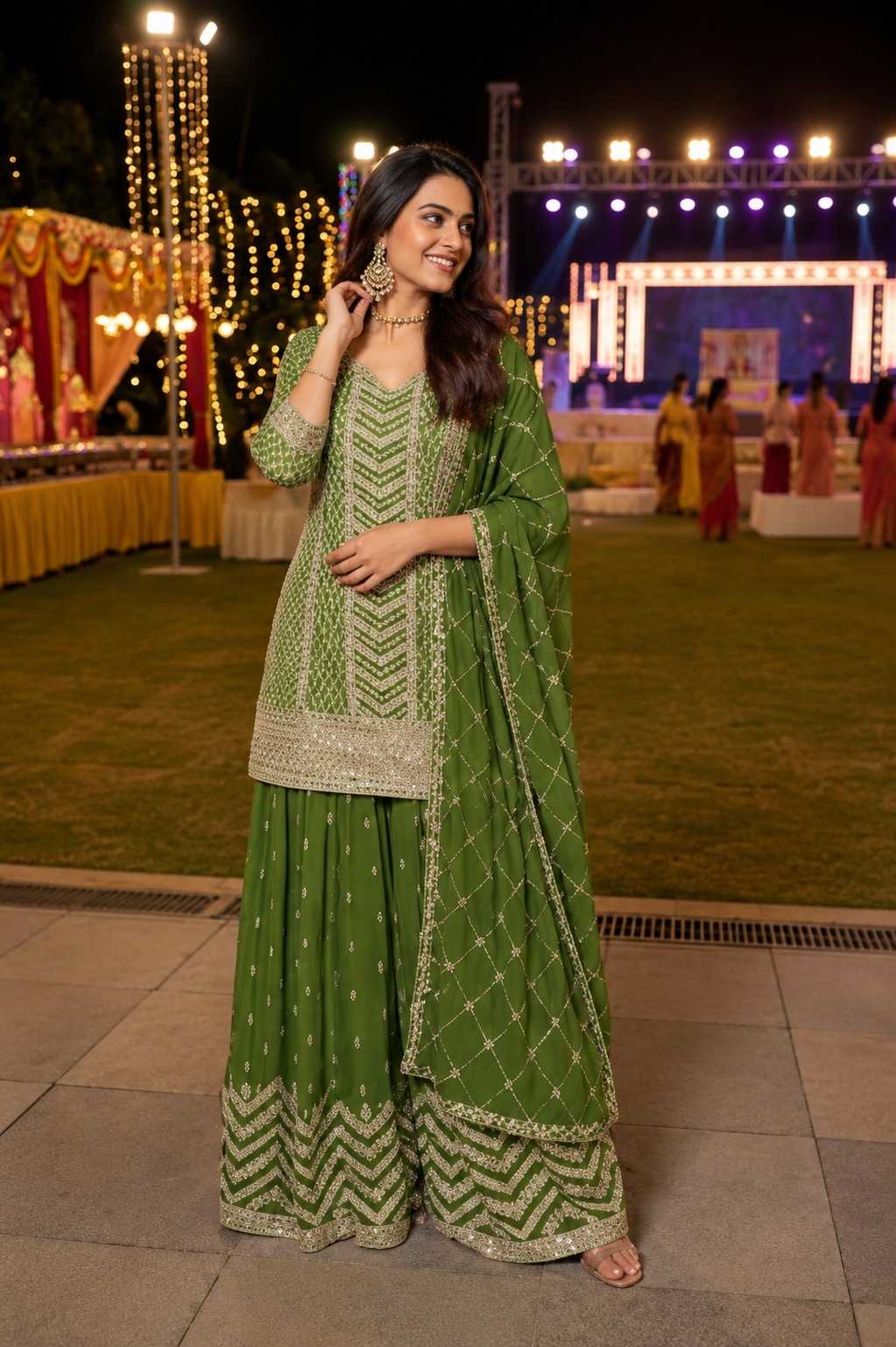 Gulkayara Palak Chinon Ladies Suit in Rani