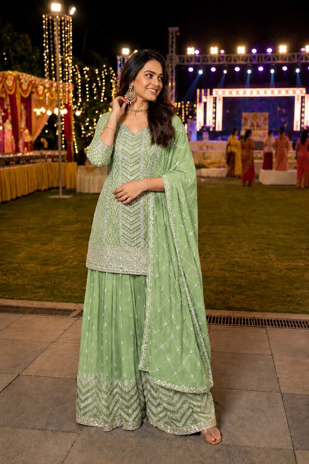 Gulkayara Palak Chinon Ladies Suit in Rani