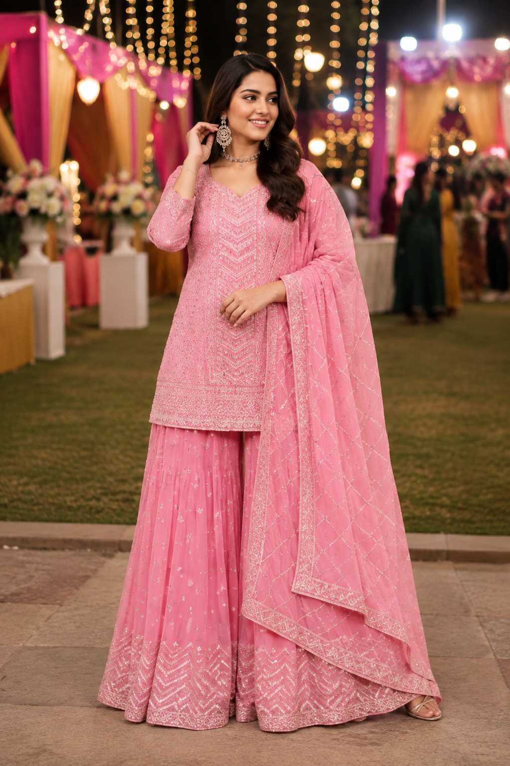 Gulkayara Palak Chinon Ladies Suit in Rani