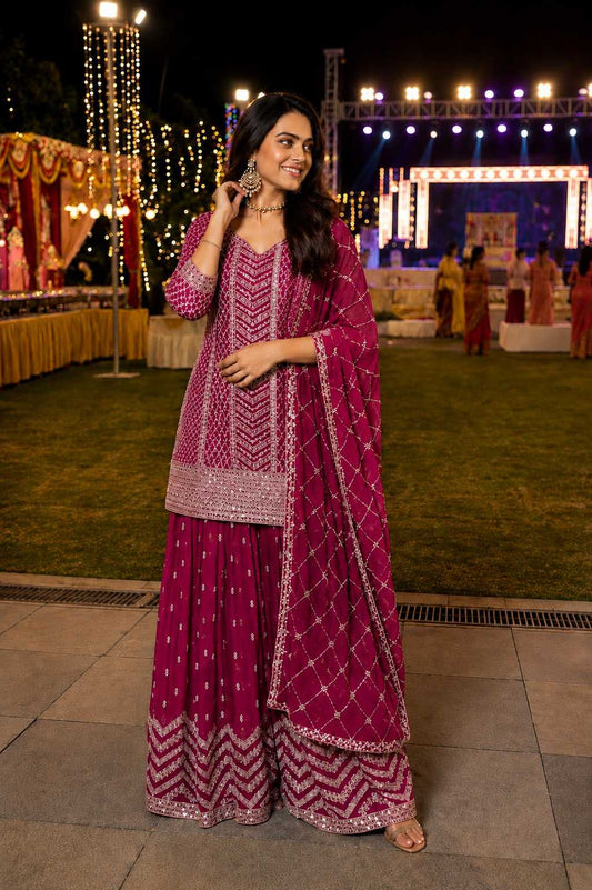 Gulkayara Palak Chinon Ladies Suit in Rani