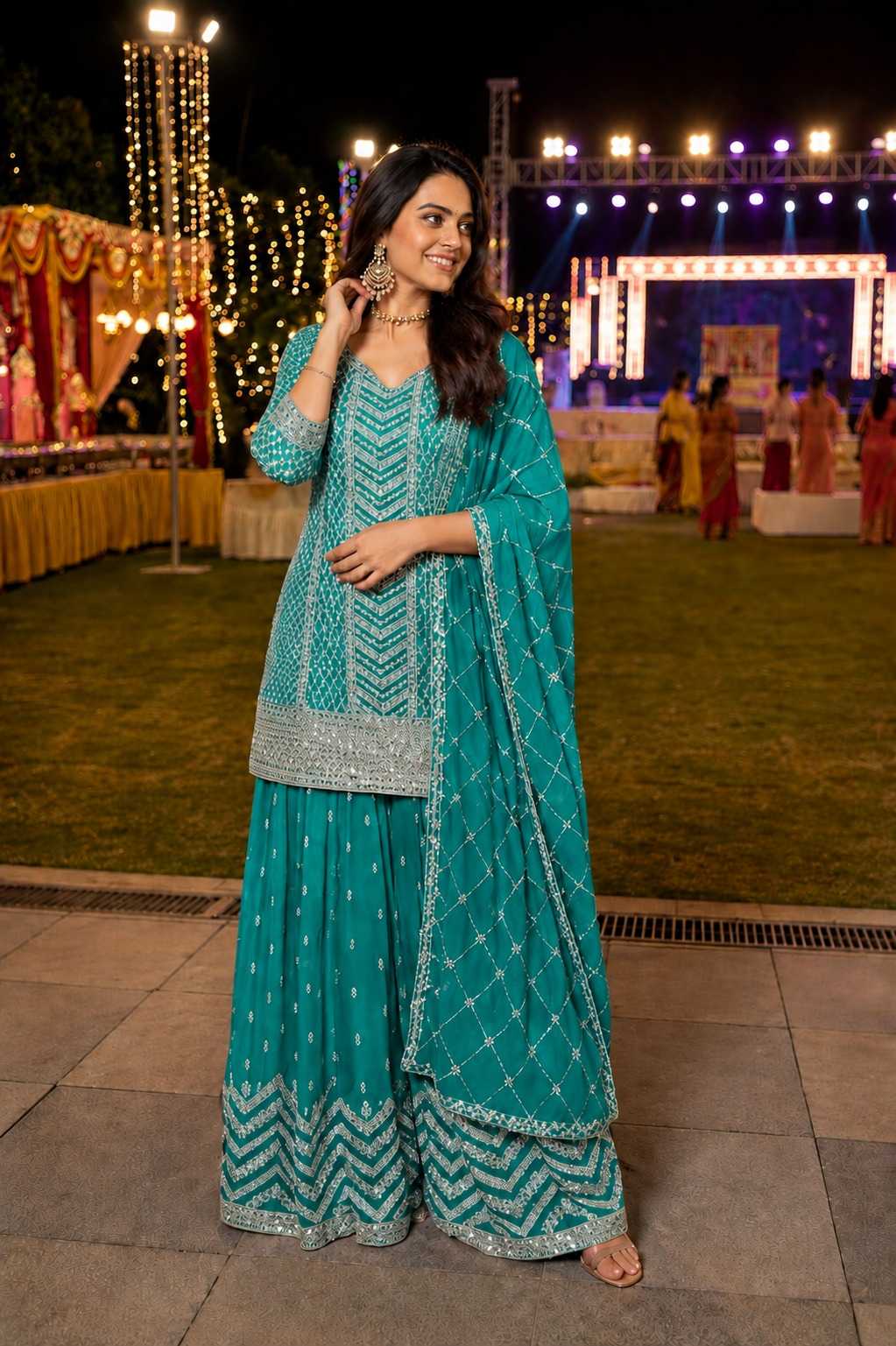 Gulkayara Palak Chinon Ladies Suit in Rani
