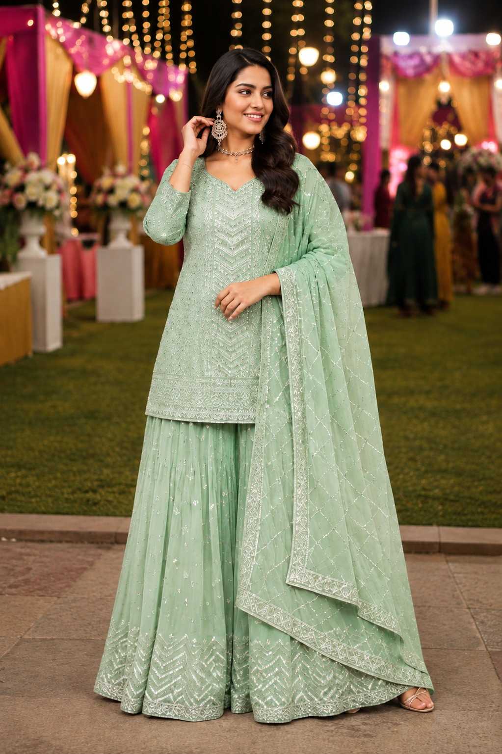 Gulkayara Palak Chinon Ladies Suit in Rani