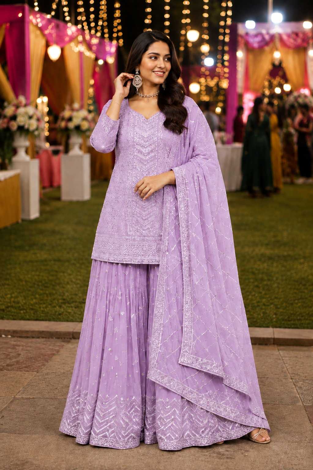 Gulkayara Palak Chinon Ladies Suit in Rani