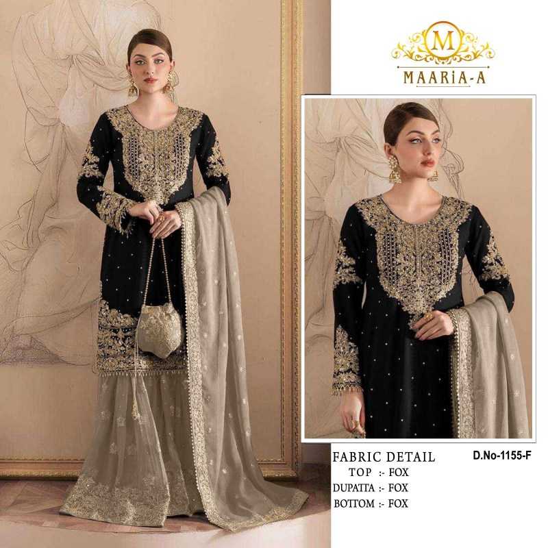 Maaria Faux Georgette Embroidery Suit in Black