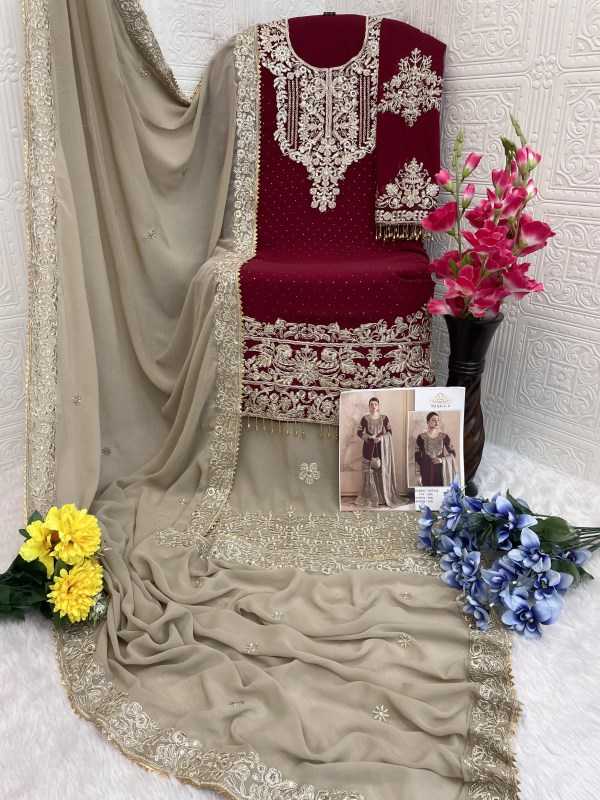 Maaria Faux Georgette Embroidery Suit in Black
