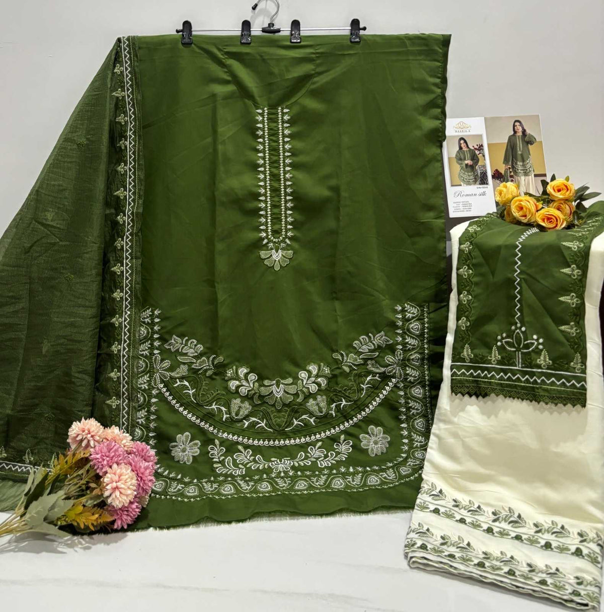 Pakistani Heavy Roman Silk Embroidery Suit