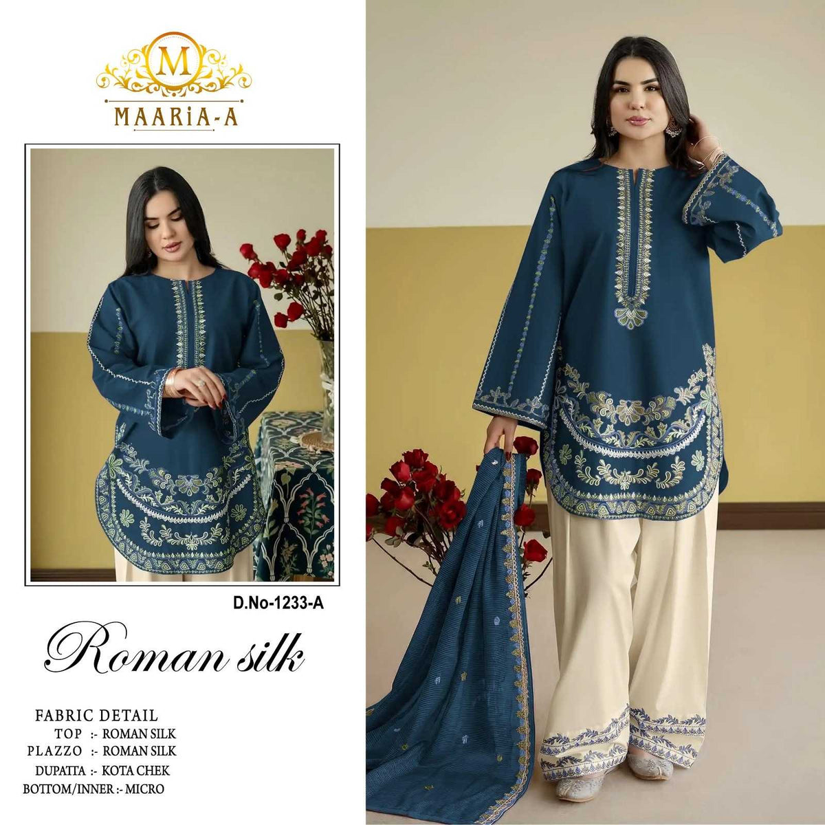 Pakistani Heavy Roman Silk Embroidery Suit