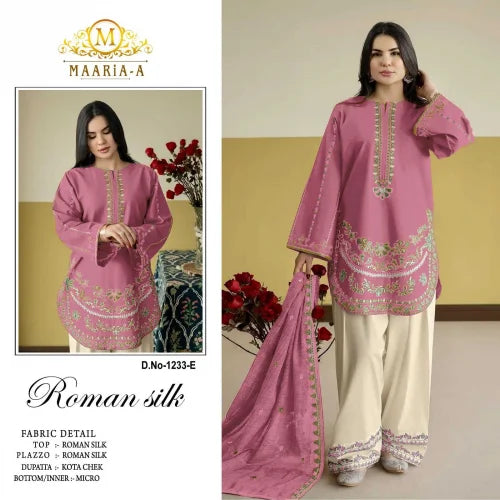 Pakistani Heavy Roman Silk Embroidery Suit