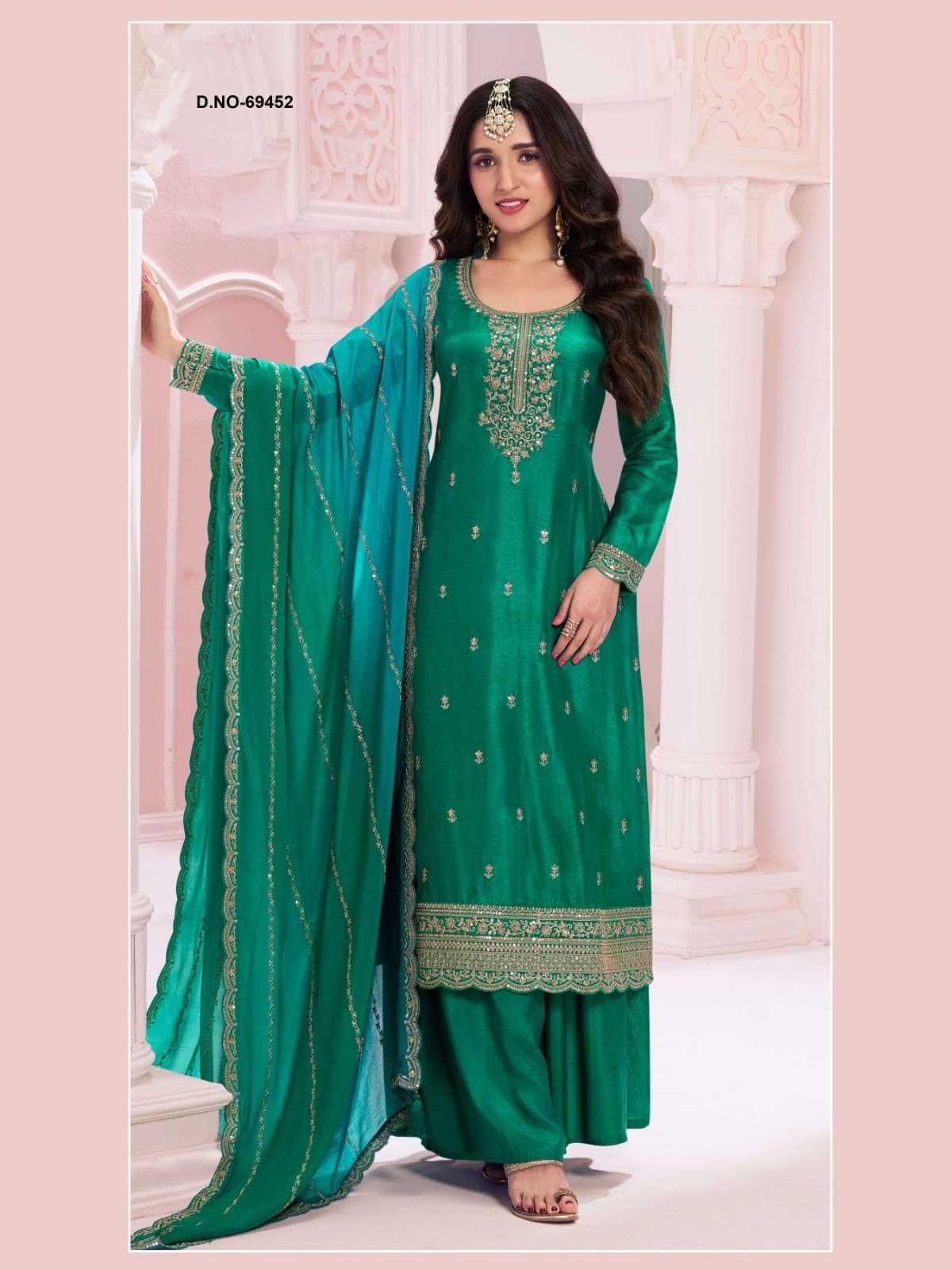 Soft Vichitra Embroidery Suit