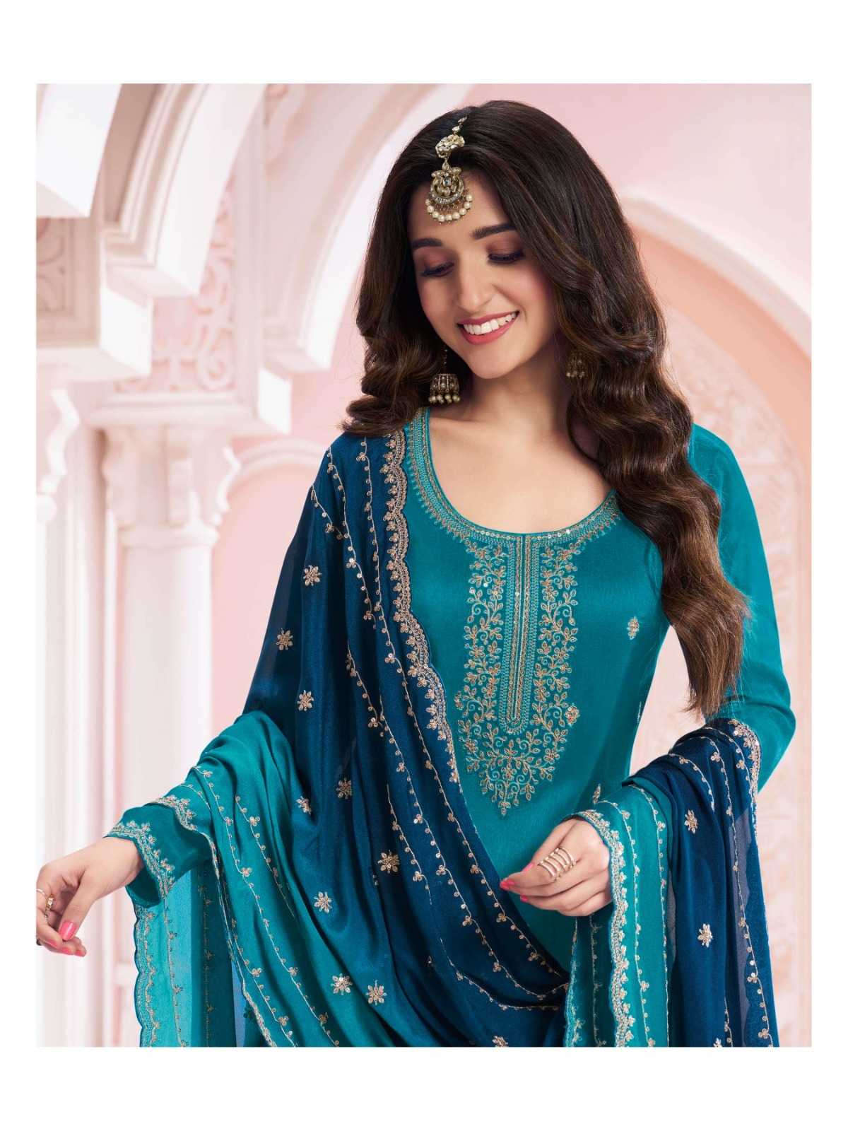 Soft Vichitra Embroidery Suit