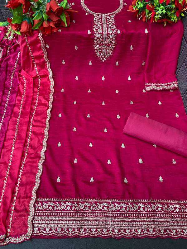 Soft Vichitra Embroidery Suit
