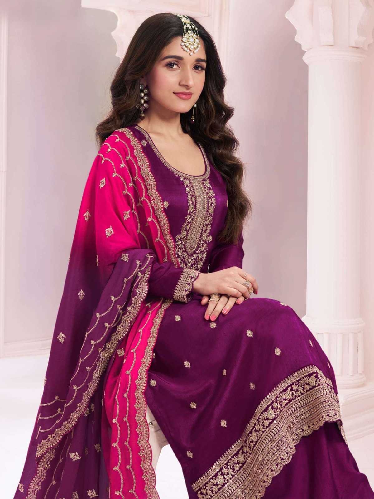 Soft Vichitra Embroidery Suit
