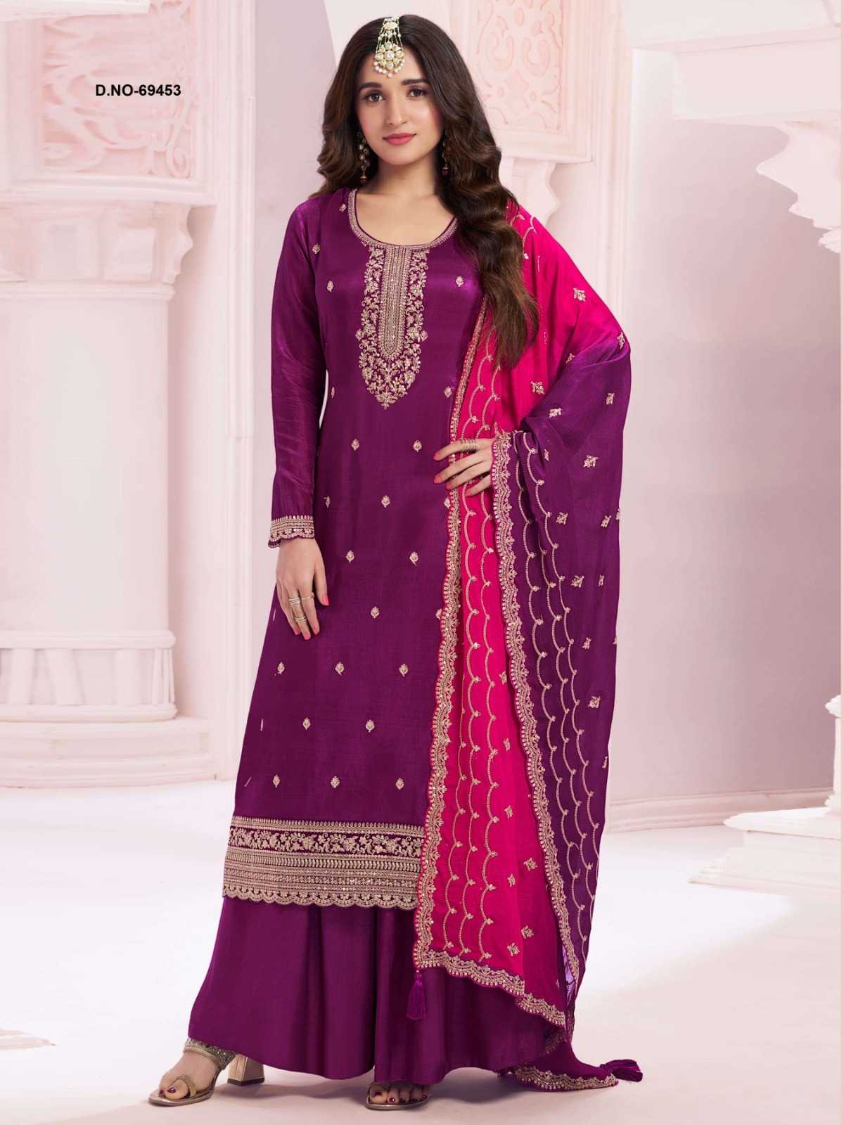 Soft Vichitra Embroidery Suit