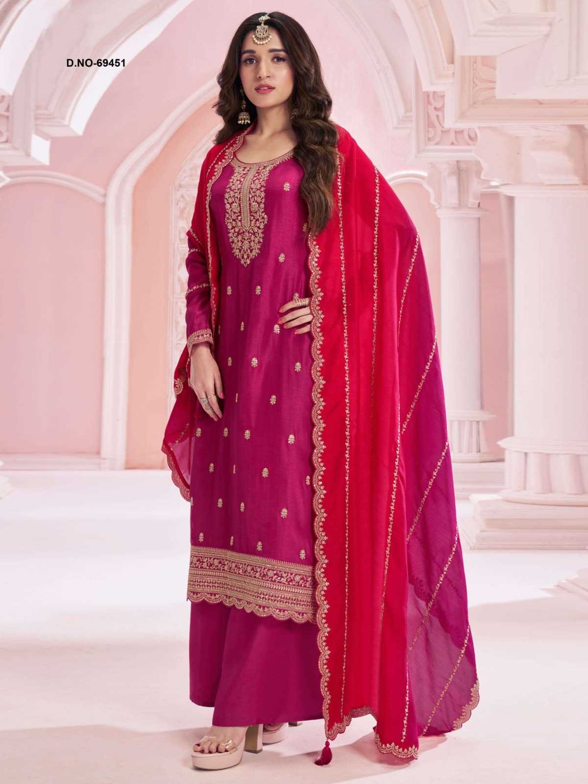 Soft Vichitra Embroidery Suit