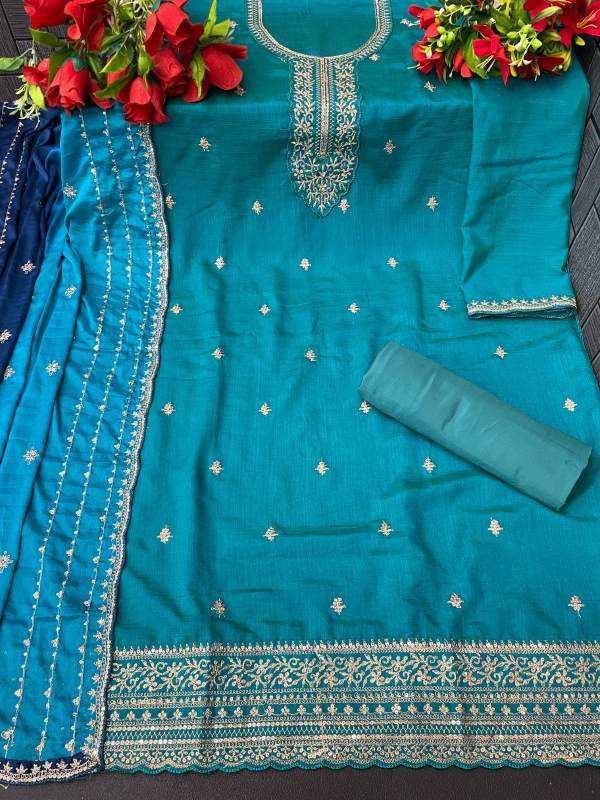 Soft Vichitra Embroidery Suit
