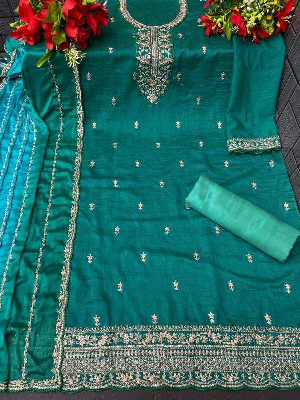 Soft Vichitra Embroidery Suit
