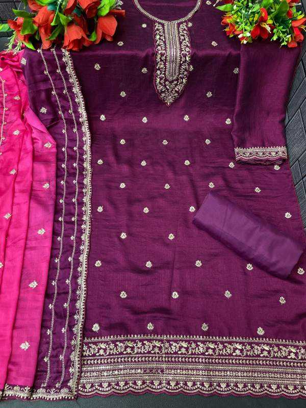 Soft Vichitra Embroidery Suit