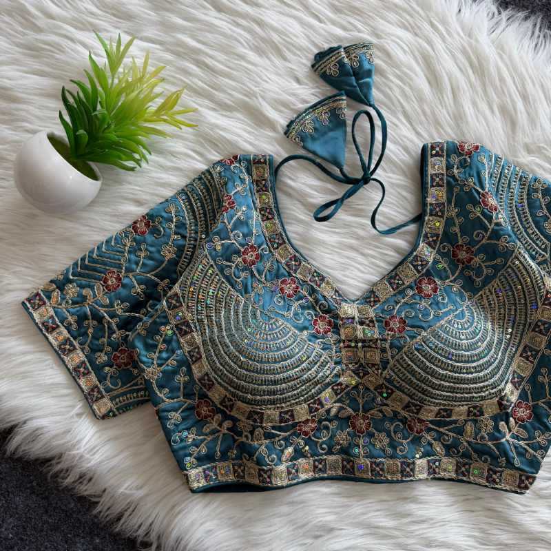 Premium Silk Sequence Embroidery Blouse