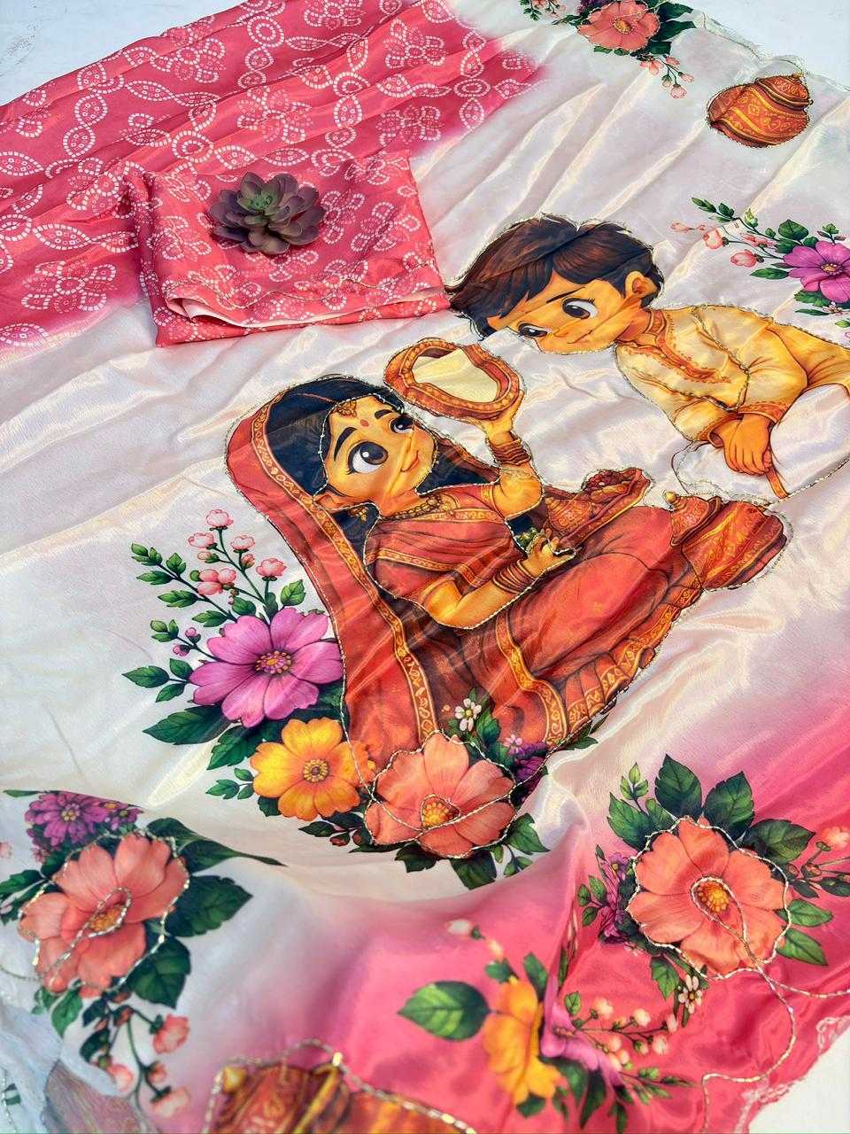 Cut Chinon Silk Designer Saree