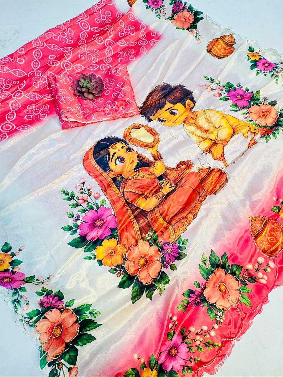 Cut Chinon Silk Designer Saree