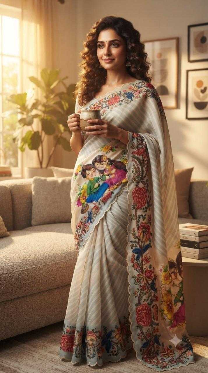 Chinon Designer Saree in White