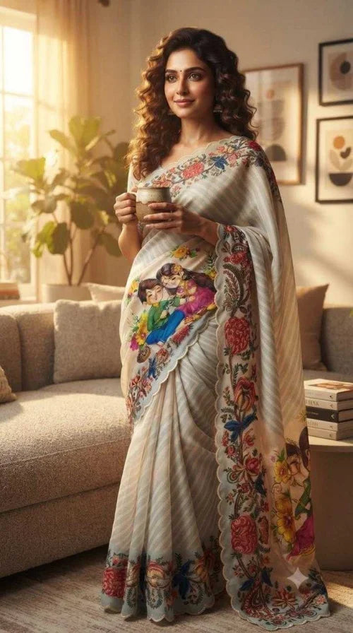 Chinon Designer Saree in White