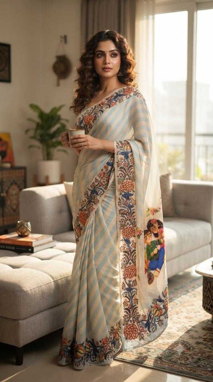Chinon Designer Saree in White