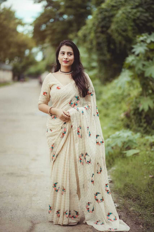 Premium Georgette Designer Saree in Off White