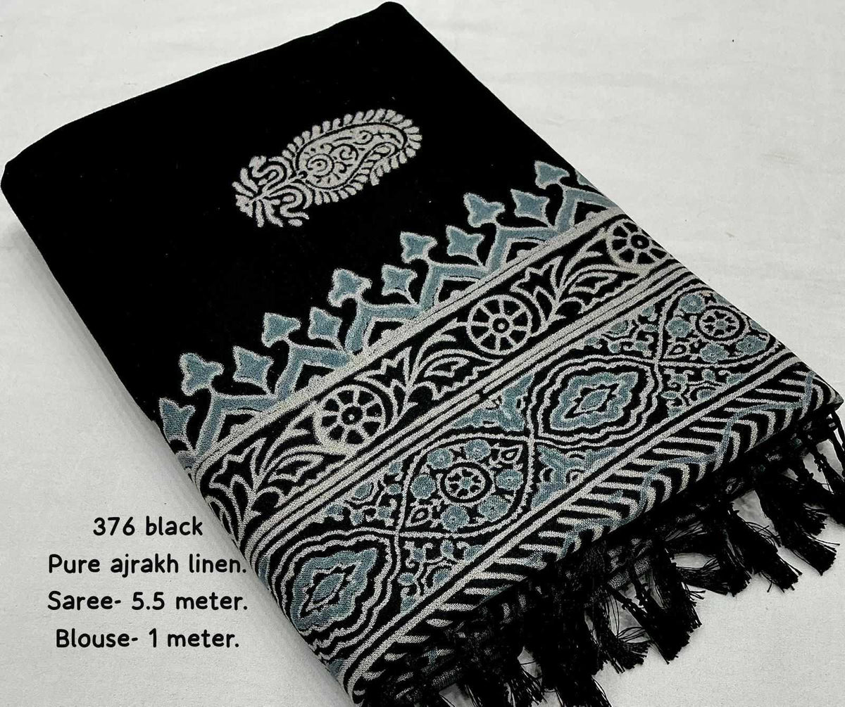 Pure Linen Ajrakh Saree