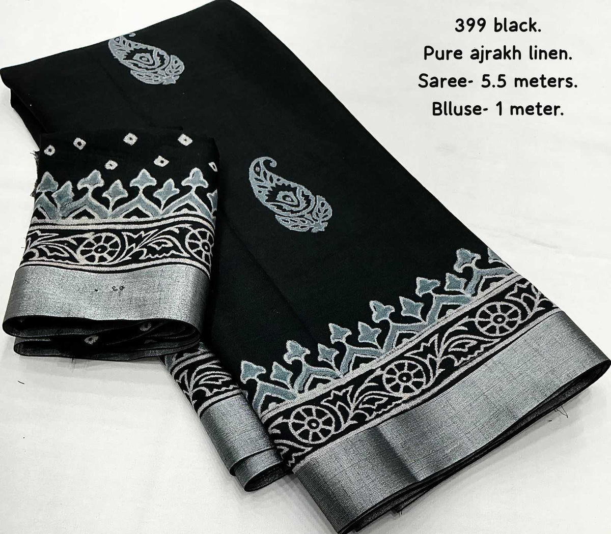 Pure Linen Ajrakh Saree