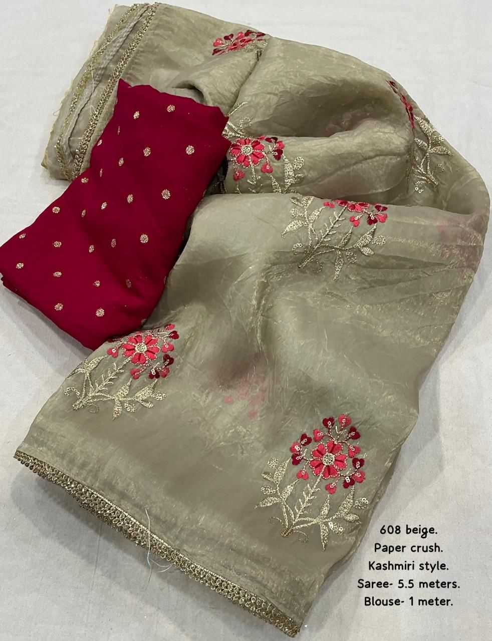 Crush Silk Embroidered Saree