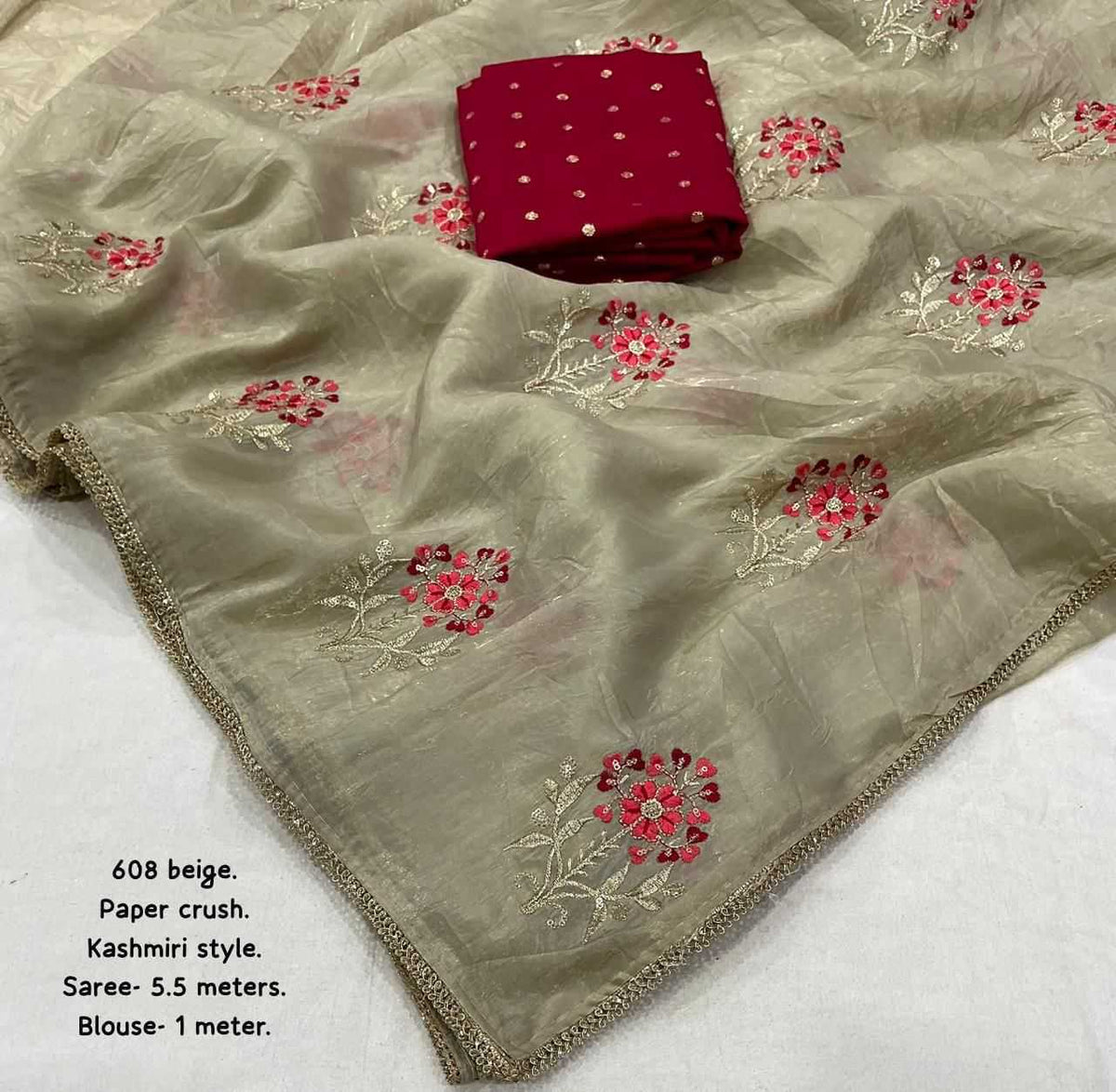 Crush Silk Embroidered Saree