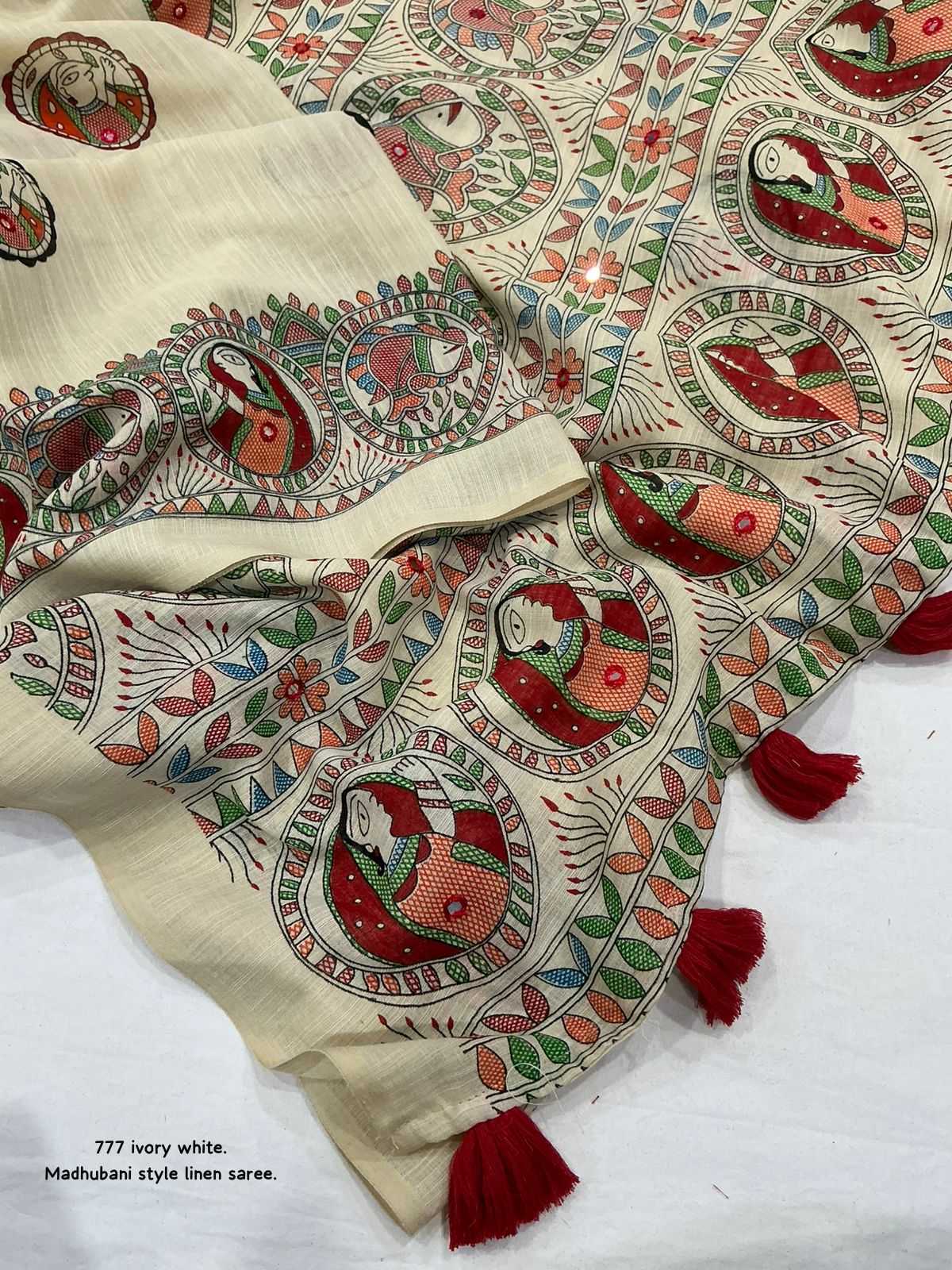 Linen Mirror Work Saree