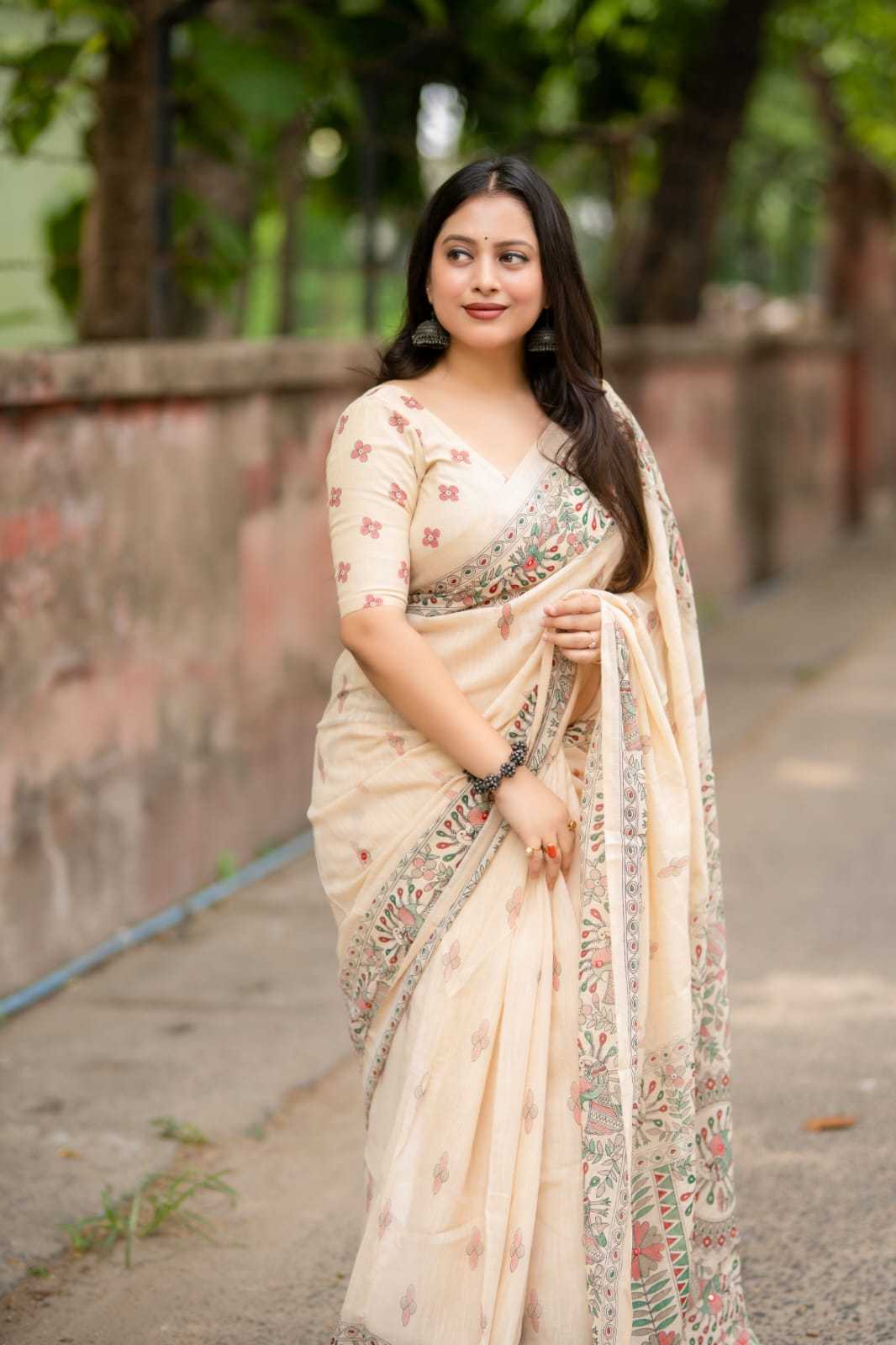 Linen Mirror Work Saree