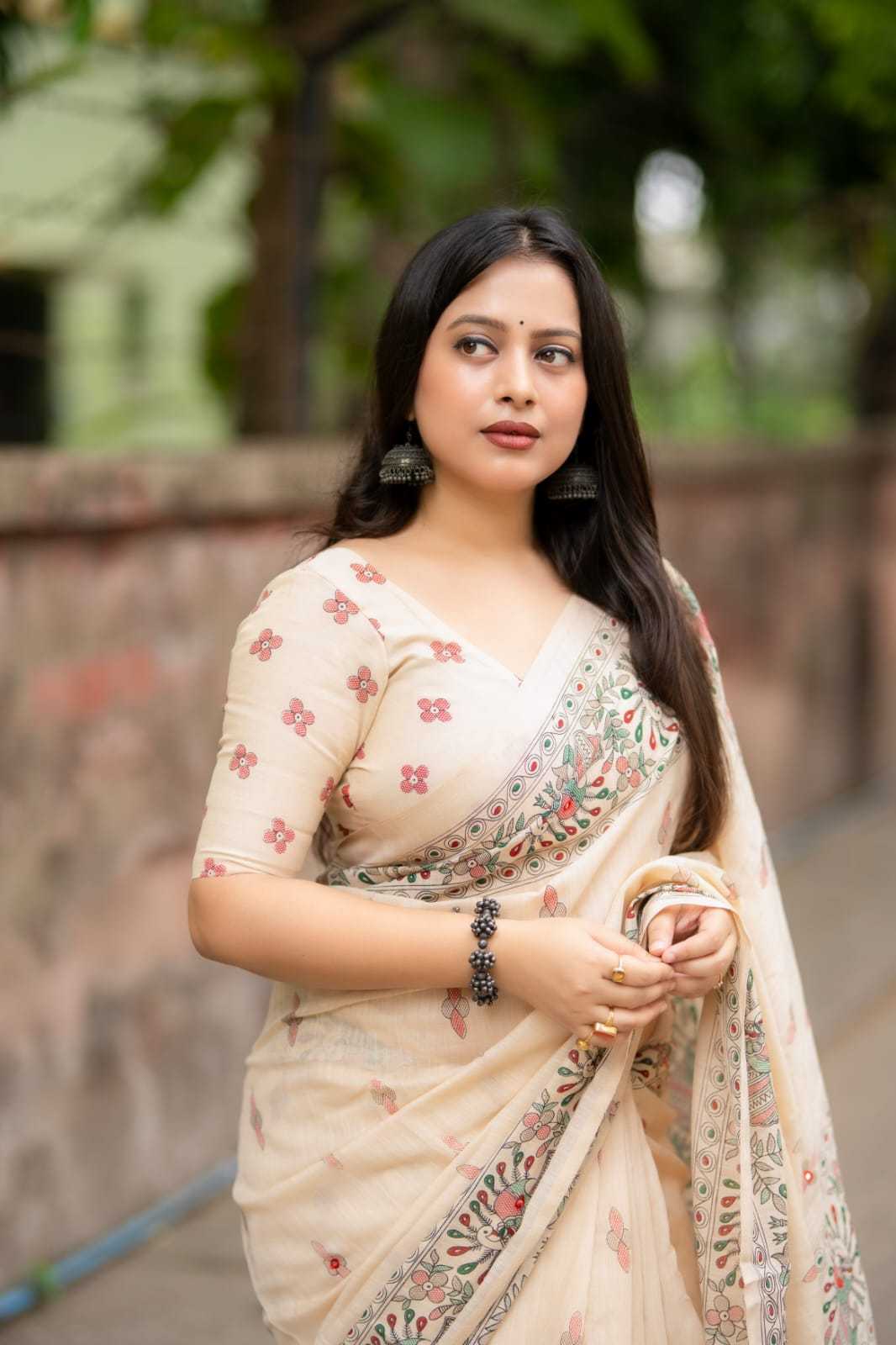 Linen Mirror Work Saree