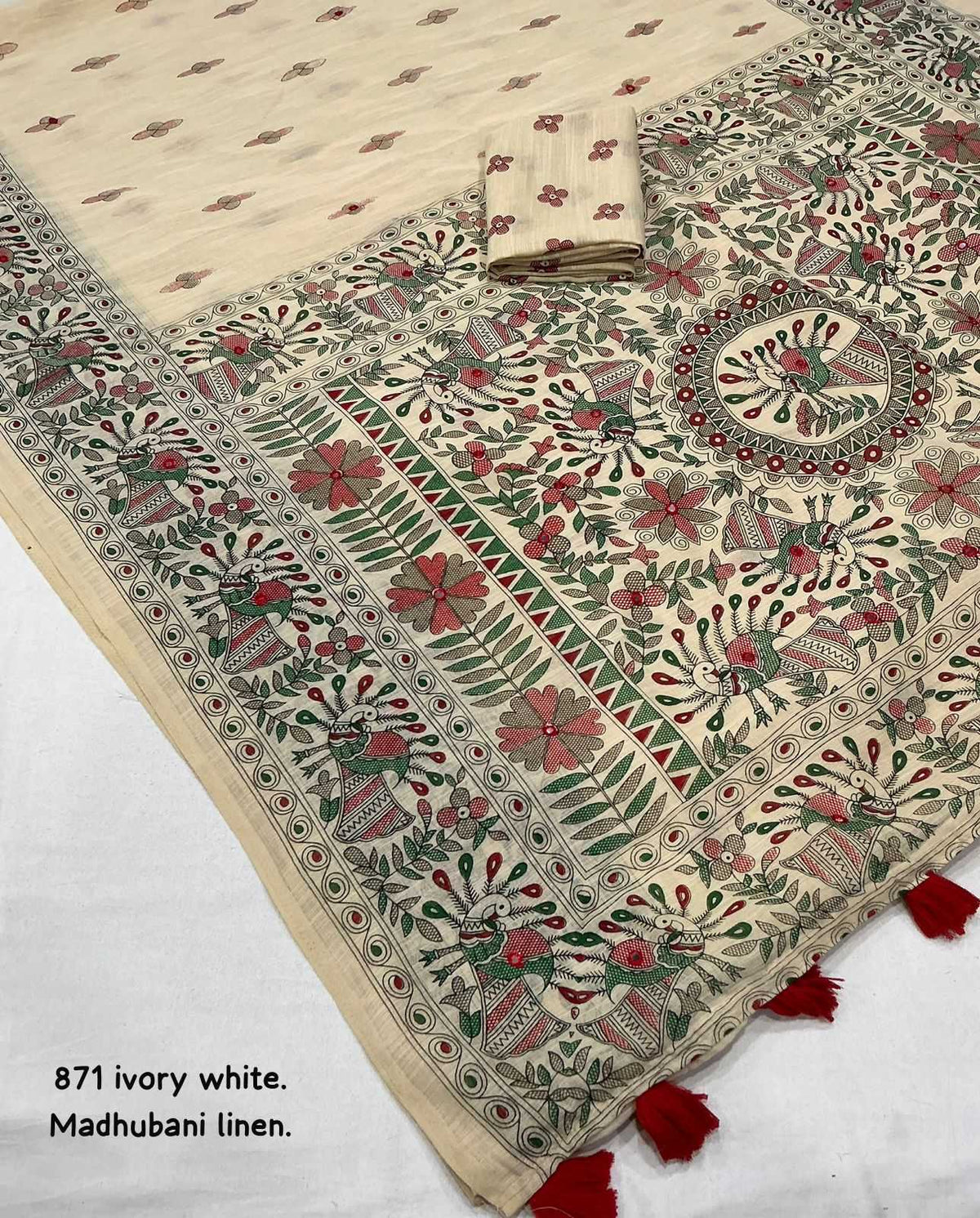 Linen Mirror Work Saree