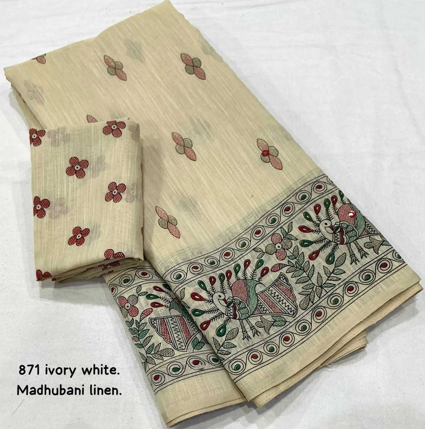 Linen Mirror Work Saree